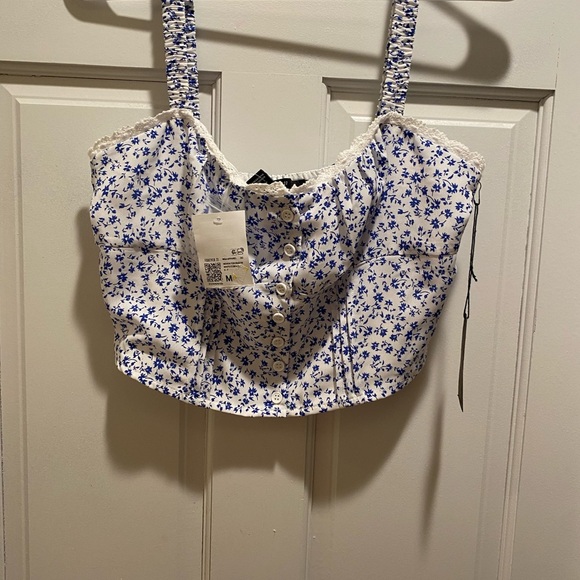 Floral Blue and White Women's Top - Picture 3 of 3